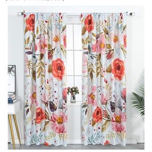 Floral Curtain Set with Red and Pink Accents